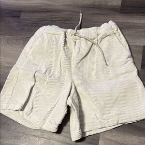 Light Beige Flat Front Shorts with Relaxed Fit